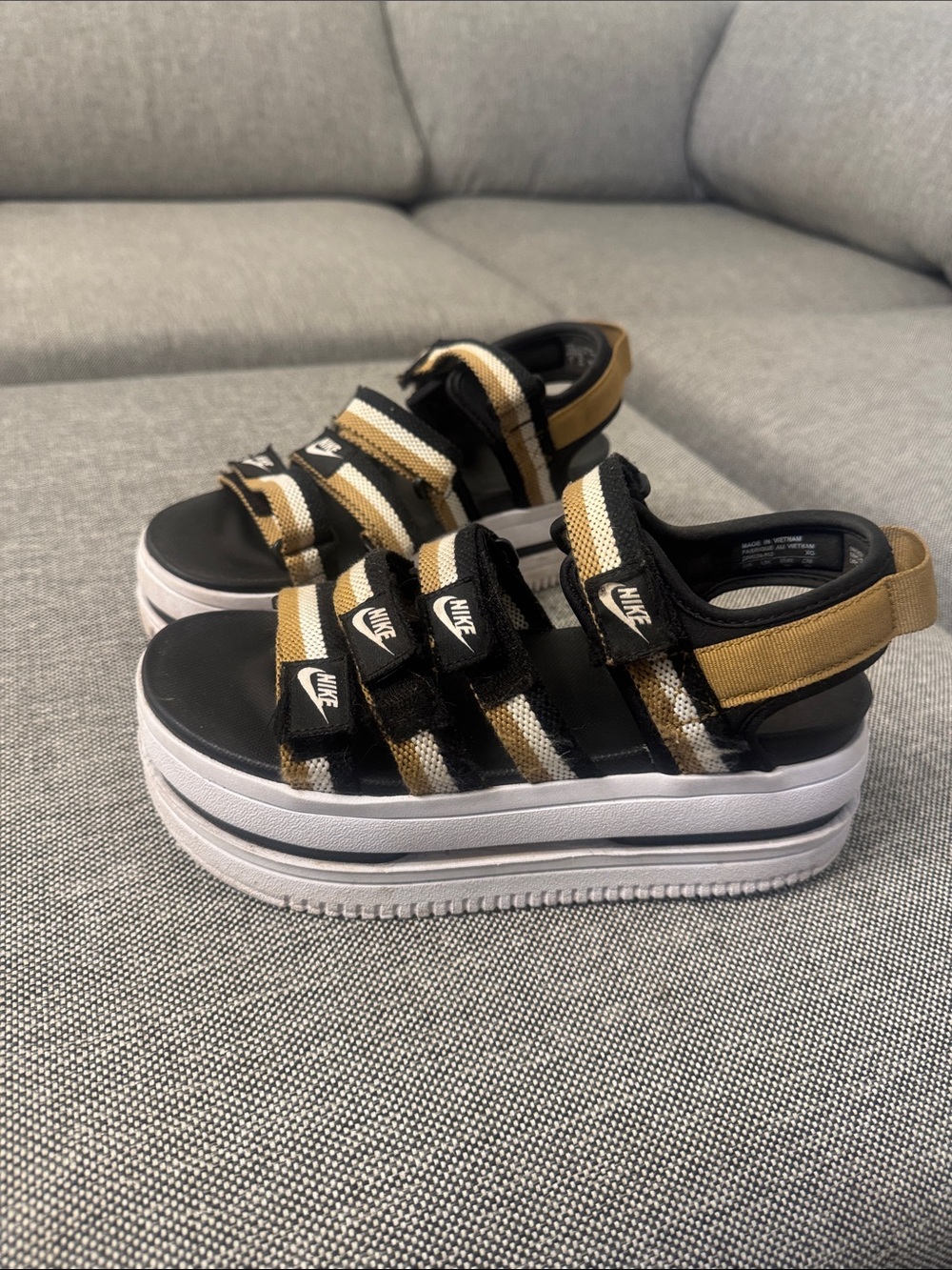 Nike Black and Gold Multi-Strap Sandals